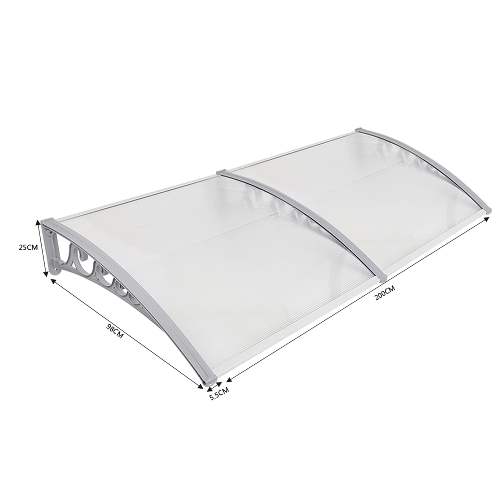 Homewell Vordach für Haustür 100 x 200 cm Weiß, Modern Überdachung Haustür aus PC-Hohlplatte, PP-Kunststoff Rahmen und Aluminium Frontstange, Sonnenschutz und Regenschutz (100 * 200 cm, Weiß)