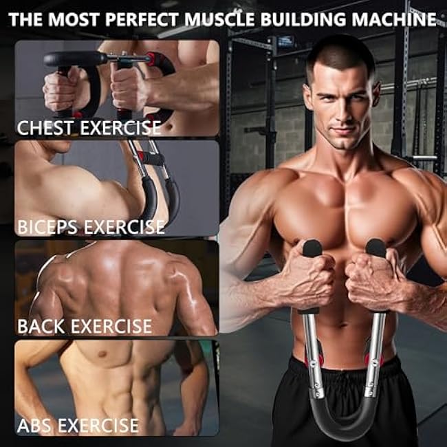 Twister Arm Trainer, Adjustable Chest Exerciser with 4 Spring, Detachable Power Twister Bar for Men Women, Portable Upper Body Strength Training Machine, Spring Resistance Fitness Equipment