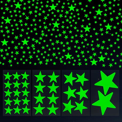 AOWDIAO Glow in The Dark Large Star Stickers115Pcs (4Sizes 1.54in)Luminous Ceiling & Wall Decals for Kids Bedroom Nursery Party Decor