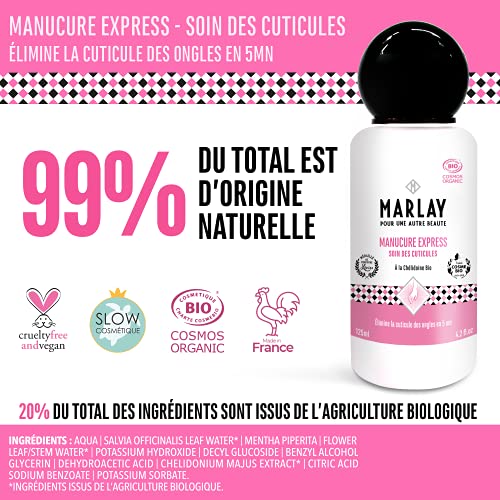 Marlay Cosmetics - Lotion Manucure Express 125 ml - Soin Bio Mains & Ongles - Dissout Cuticules & Peaux Mortes en 5mn - Eau Emolliente - 99% Origine Naturelle - Yuka 86/100 - Fabriqué en France – vue 7