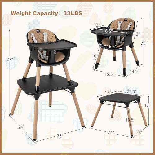 Image of BABY JOY High Chair, 5 in 1 Convertible Highchair for Babies & Toddlers | Booster Seat | Table and Chair Set | Infant Feeding Chair with Removable Tray, Safety Harness, Removable Cushion (Brown)