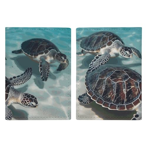 Étui de passeport cuir motif squelette roses et tortues de mer pour voyage