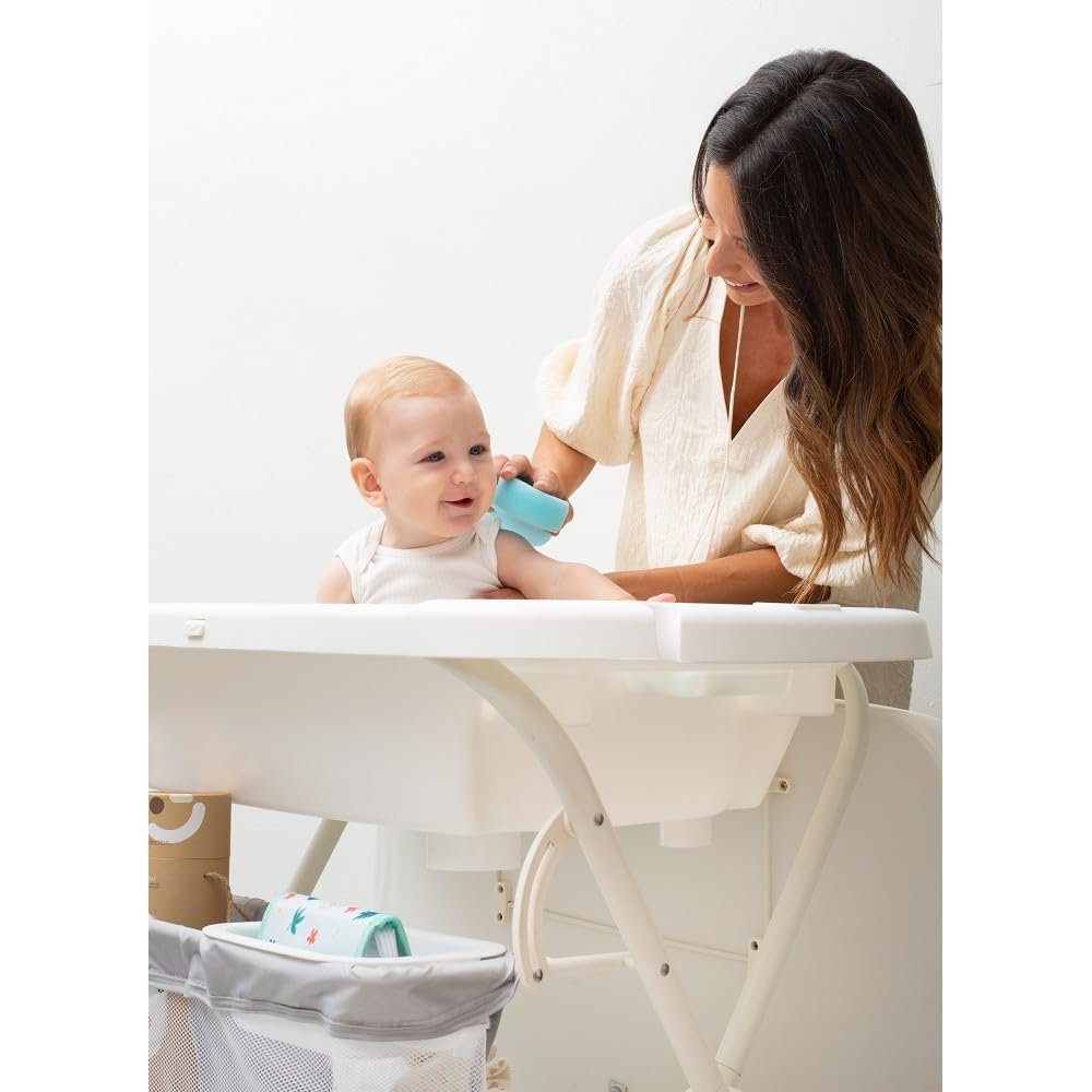 Interbaby Bañera Bebé Cambiador Plegable Patas, Ruedas, Hamaca (Dino) | Bañera con cambiador 2 en 1, hamaca anatómica extraíble, patas antideslizantes, altura ergonómica, portátil