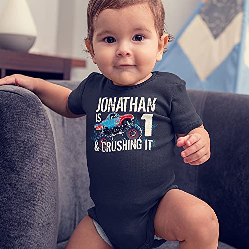 1st Birthday Monster Truck Theme Baby Bodysuit One Piece Or Toddler Shirt with Custom Name4