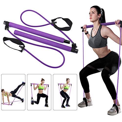 Greymond Portable Pilates Bar Kit Yoga Pilates Stick Muscle Toning Bar with Resistance