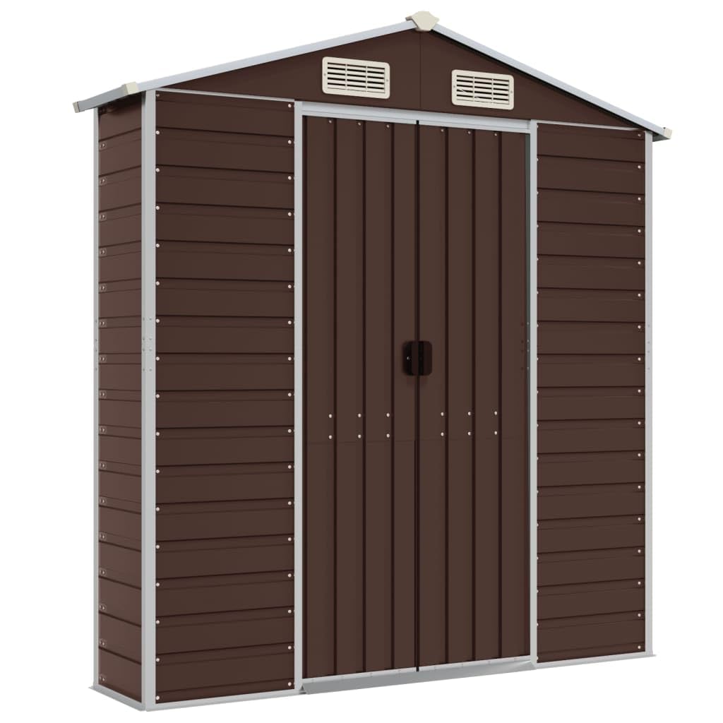 IKAYAA Cobertizo de Jardín Exterior 191 x 300 x 198 cm Caseta de Jardín Metálica con 2 Puertas Corredizas y 4 Ventanas para Almacenamiento de Herramientas Marrón