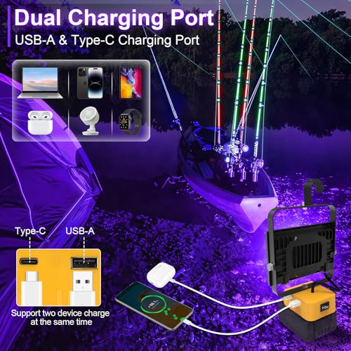 Image of Portable LED Black Lights, Cordless Blacklight Compatible with Dewalt 20V Battery, 395nm Ultraviolet Flood Light with 140 Adjustable, USB & Type C Charging Port for Glow Party Stage (4 Pack)