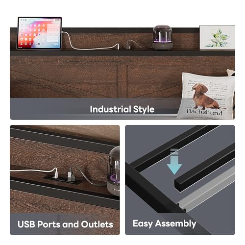 Image of LIKIMIO Twin Daybed, Day Beds with Pop Up Trundle, Storage Headboard with Charging Station, Strong Supports for Apartment and Other Small Space, Dark Brown