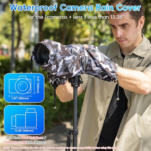 Image of Waterproof Camera Rain Cover for Nikon Canon Sony DSLR /Mirrorless Cameras | with TPU Clear Window & Waterproof Zipper,Camera Rain Sleeves Gear for EOS R5 II R10 R7 R6 Rebel T7 T8i T7i 90D Z7 Z6II D7500