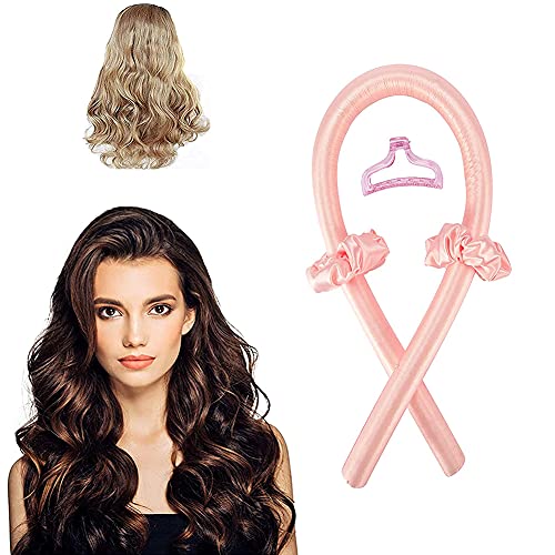 Heatless Hair Curlers, No Heat Silk Curls Headband You Can To Sleep In Overnight, Soft Foam Hair Rollers, Curling Ribbon And Flexi Rods for Natural Hair (Pink)