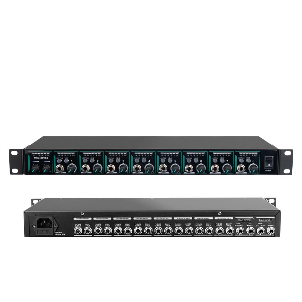 XUMIUZIY Headphone Amp Amplifier, 8 Channel 1/4 Inch Input Headphone Mixer with Mono/Stereo Switching,Professional Stage Recording Studio Earphone Splitter Distributor