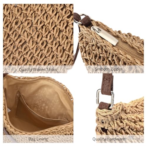 Image of RNIEGA Straw Beach Bag for Women Small Woven Crossbody Bag Summer Mesh Hollow Beachy Purse Shoulder Bag for Vacation