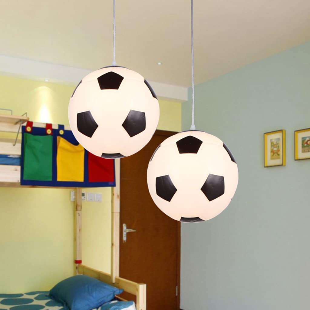 Luz De Techo LED Candelabro De Fútbol Diseño Creativo E27 Habitación De Niños Dormitorio Decorar Lámpara Colgante Sala De Estar Iluminación Interior Para Oficina Balcón Blanco + Negro (Football)