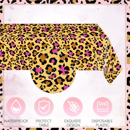 Image of 41PCS Pink Leopard Print Birthday Party Decorations Cheetah Party Decorations Tableware Dessert Plates Napkins,Cheetah Print Table Cloth for Safari Animal Leopard Theme Birthday Party Supplies