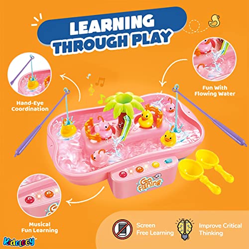 Image of Kidology Magnetic Fishing Game Toys with Sideway&Stairs|Electronic Fishing Game Set with Magnetic Pond Toddlers Toys|Preschool Learning Education with Music Story Toy for Kids (Go Fishing) Multi