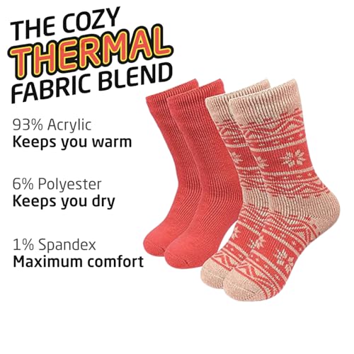 HOT FEET Thermal Socks For Women- Cold Weather Thick Warm Winter Hiking Insulated Socks, Stocking Stuffers, Women Size 4–10.5