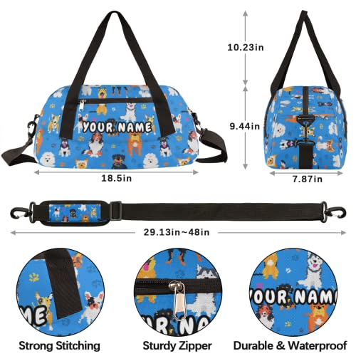 Cute Cartoon Dog Personalized Kids Duffel Bag for Girls Boys, Dog Debris Custom Name Dance Bag Overnight Small Duffel Bag Carry On Weekend Sports Travel Bag for School Practice Gymnastics Ballet4
