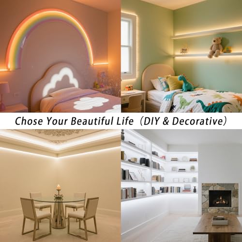 Image of 16.4ft Dimmable White LED Strip Light Kit, Dimmable 3000K-6500K, 24V Strip Lights with Remote Control, Flexible LED Strip Light, Eye Protection for Bedroom, Home Lighting, Mirror, Kitchen, Bar Cabinet