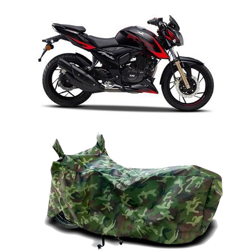 Image of DUFFEL-100% Heat Protection Two Wheeler Bike /Scooty Body Cover for TVS Apache RTR 200 4V Water Resistance /UV-Rays /Birds Dropping /Scratchproof /Dust Proof /Waterproof[Green Jungle Print]