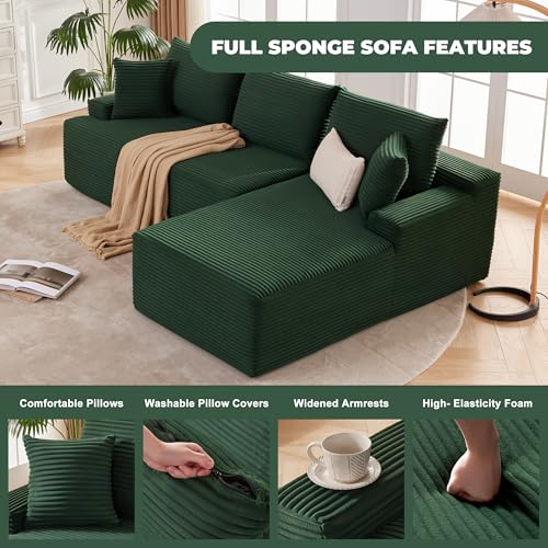 Image of Mangodan Cloud Sectional Sofa, Boneless Couch for Living Room, Modular Sectional Sofa with Deep Seat, Fluffy L-Shaped Comfy Couch with Right-Facing Chaise, No Assembly Required, Green