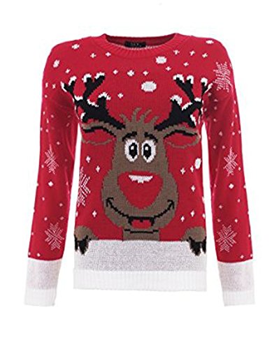 Girlzwalk Girls Xmas Snow Flakes Reindeer Star Print Knitted Jumper