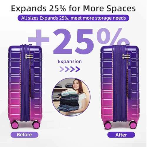 Image of LARVENDER Luggage Sets 4 Piece, PC+ABS Expandable Suitcases with Wheels | Suitcase Set for Women and Men|Checked Luggage|Carry On Luggage|Hardside Lightweight|Midnight Berry