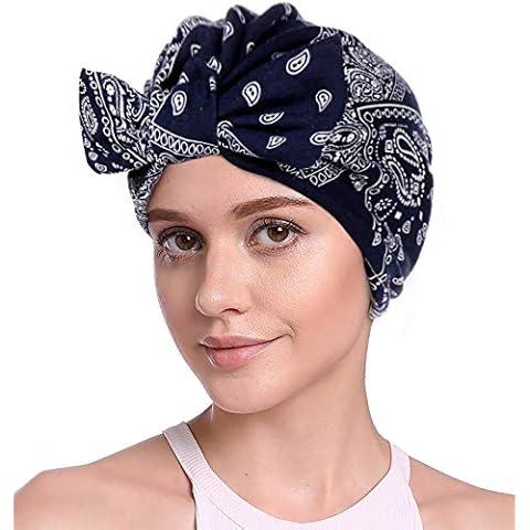 JarseHera Cotton Turbans for Women Flower Knot Headwrap Pre-Tied Bonnet Boho Pattern Chemo caps for Hair Loss - - One Size Cover