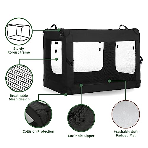 Pettycare 36 Inch 3-Door Collapsible Dog Crate For Large Dogs, Portable Dog Travel Crate For Indoor & Outdoor, Soft Side Pet Foldable Kennel Cage With Durable Mesh Windows & Strong Steel Frame #TOP2