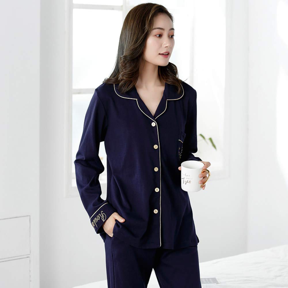 Conjunto De Pijamas De Mujer,Invierno 100% Algodón Conjunto De Pijamas Suaves Ropa De Dormir Clásica De Color Sólido Con Bolsillos Mangas Largas Conjunto De Pijamas Ropa De Dormir Acogedora Ropa D