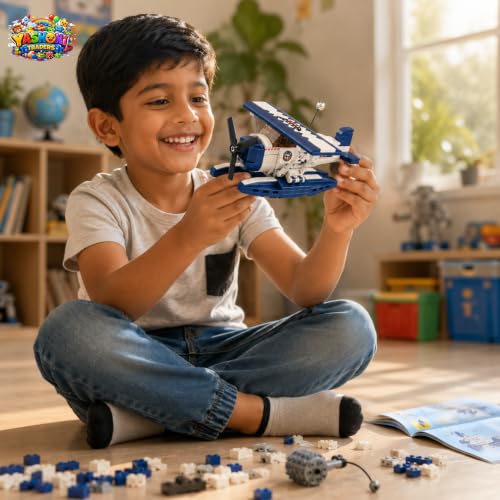 Image of Yashoni Sea Plane Building Blocks Set - 215 Pcs Biplane Aircraft Model | Pull String Propeller Action, STEM Construction Toy for Kids 6+ Boys & Girls | Educational 3D Building Kit, Gift