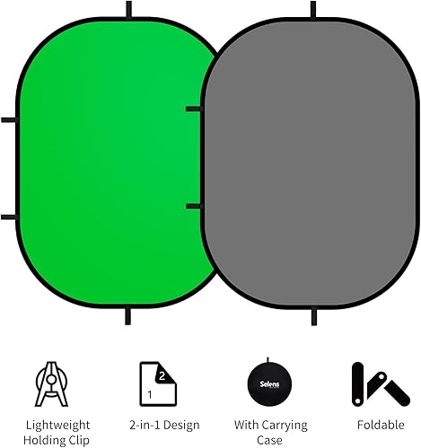 Miniatura 9 de Selens - Telón de fondo de pantalla verde de 3 x 5 pies para fotografía, panel de fondo plegable 2 en 1 con clip y bolsa de transporte para videos
