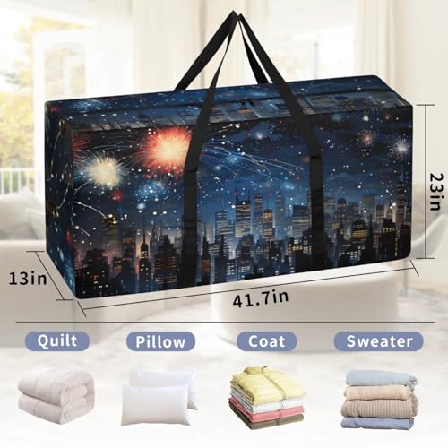 Night City Extra Large Moving Bags Heavy Duty Storage Bags Bright City Cloth Wrap Around Handles Double Zipper Reusable Convenient Foldable Storage Tote for Travel Camping Space Save2