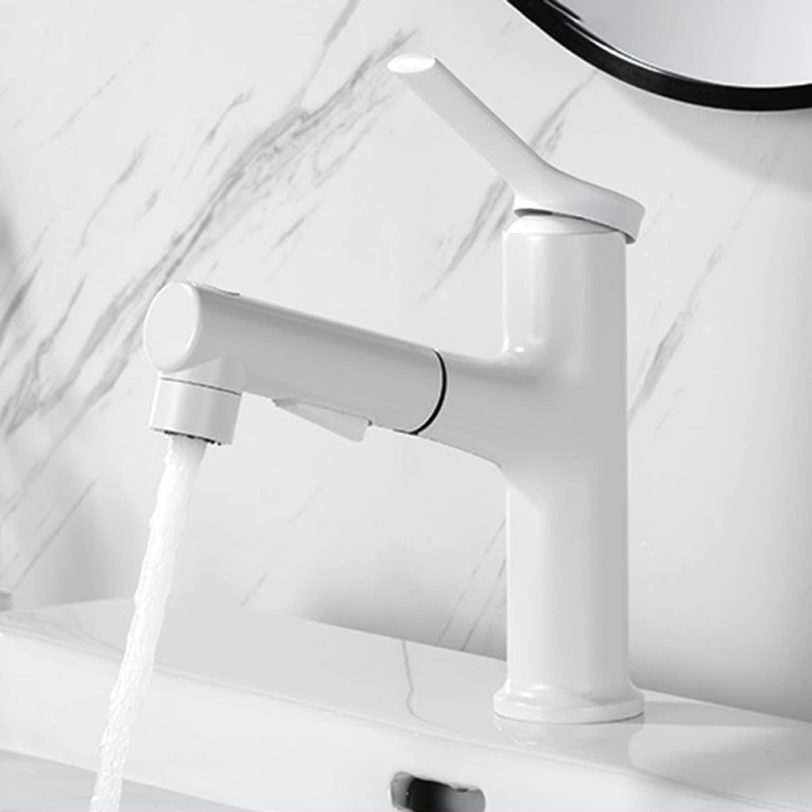 Robinet d'évier monotrou blanc avec douchette amovible pour vasque eau chaude froide