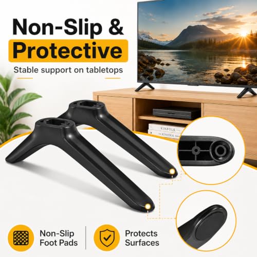 Image of TV Stand Legs for 32 Inch TV, 1 Pair Black Plastic Replacement TV Feet, 19 x 5 cm, Tabletop Television Base with 4 Screws, Sturdy Support, Individually Packed