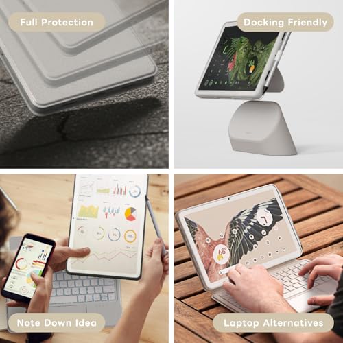Image of EIP Magnetix Keyboard Case for Google Pixel Tablet 11 inch 2023, White | Detachable magnetic keyboard, adjustable viewing angle, speaker dock compatible, 7-color backlit keys, easy carry design