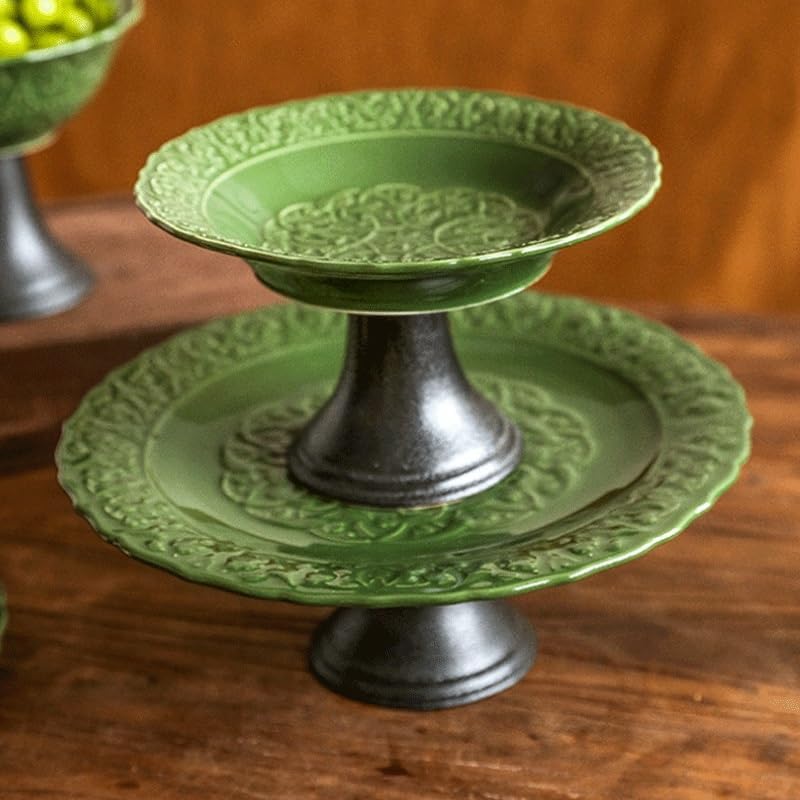Embossed Ceramic Light Luxury High Legged Plate Afternoon Tea Snack Stand Dessert Fruit