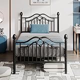 LoVinson Twin Bed Frame with Headboard and Footboard, Modern Metal Platform Bed Frame for Kids, Support Up to 800LBS, No Box Spring Needed, Noise Free, Easy Assembly, Black
