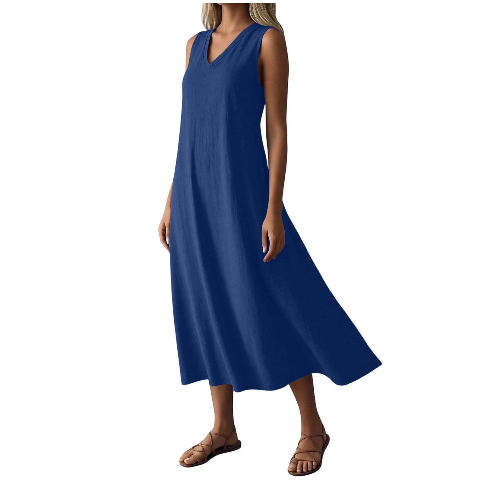 Boho Dress Abito Lungo Elegante da Donna Estivo Senza Maniche con Scollo a V e Tasca Posteriore con Cerniera. Abito Giallo