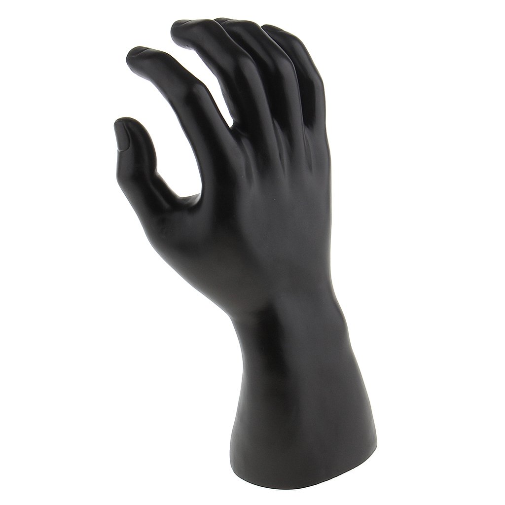 Dovewill Plastic Male Mannequin Right Manikin Arm Hand for Jewelry Bracelet Watch Ring Display Holder Stand Dummy Model Free Standing Black White - Black
