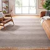 SAFAVIEH Montauk Collection Area Rug - 8' x 10', Ivory & Steel Grey, Handmade Flat Weave Boho Farmhouse Cotton Tassel Fringe, Ideal for High Traffic Areas in Living Room, Bedroom (MTK330M)