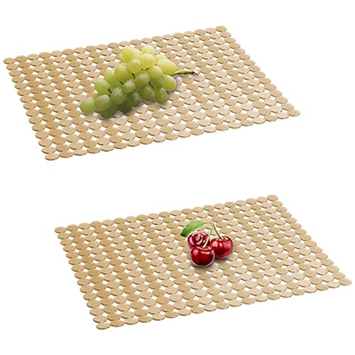 Qulable 2 Stück Küchenspüle Matte für Edelstahl/Keramik-Spülbecken, PVC, umweltfreundliche Schutzfolien für den Boden der Küchenspüle, verstellbar, Punkte-Design, 11.8x15.7 cm (Bronze) Cover