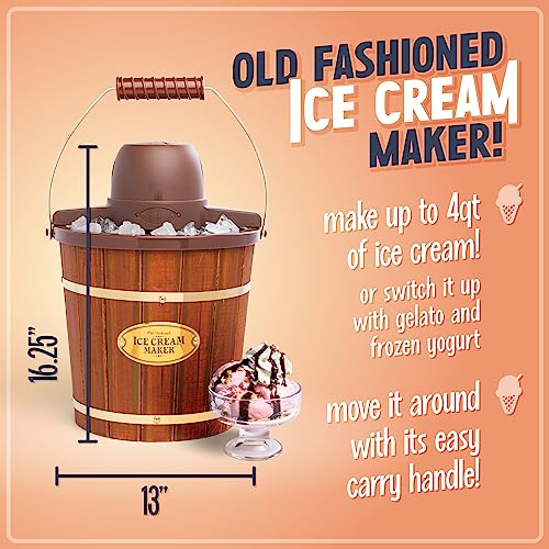 Nostalgia Electric Ice Cream Maker - Old Fashioned Soft Serve Ice Cream Machine Makes Frozen Yogurt Or Gelato In Minutes - Fun Kitchen Appliance - Vintage Wooden Style - Dark Wood - 4 Quart #TOP1