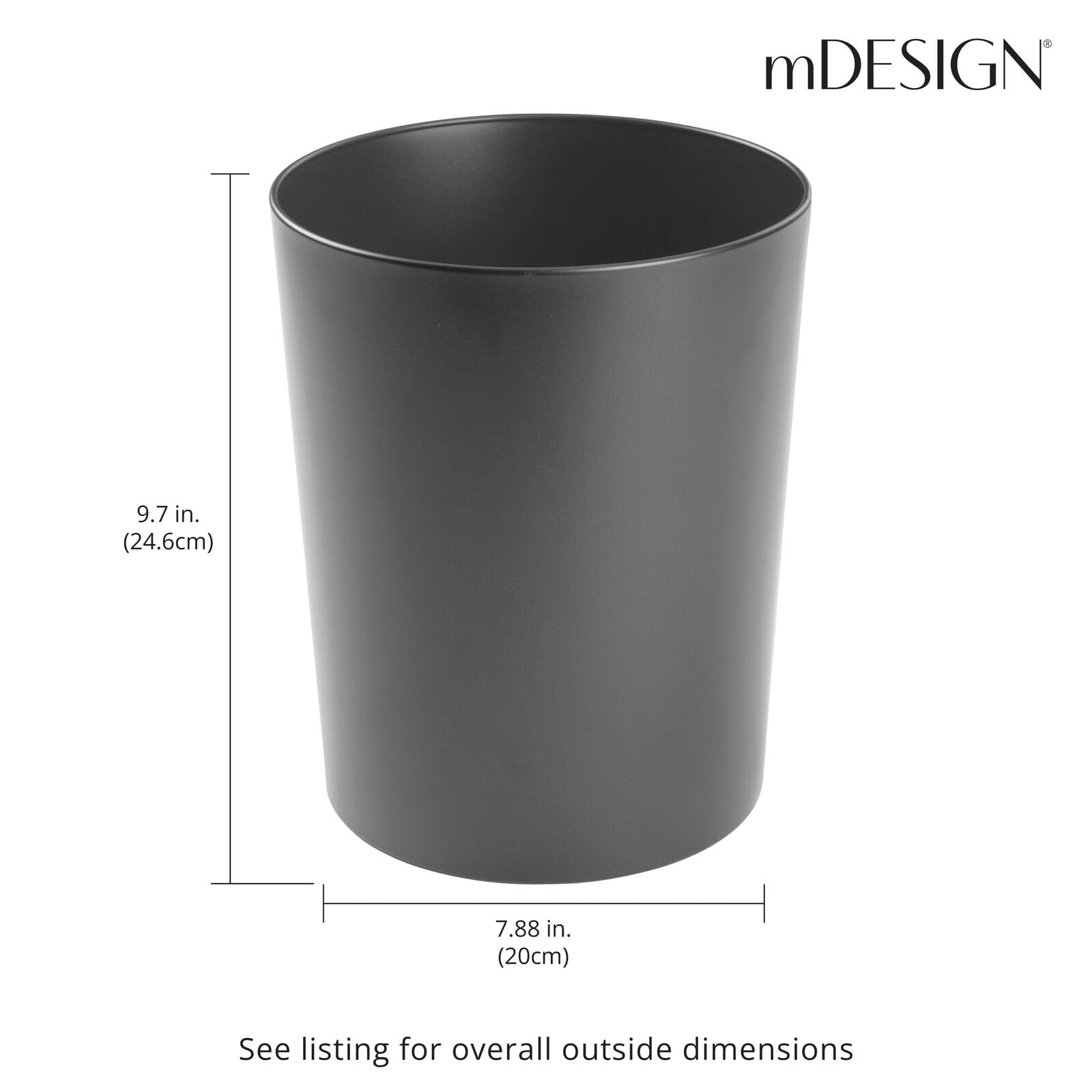 mDesign Round Trash Can - Graphite Gray -4