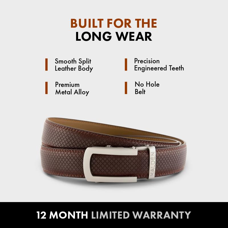 Image of HALDEN THEO Brown Belt For Men Leather Original (Adjustable Fits Up to 44 Inch Waist) Ratchet Strap with Classic Buckle & Magnetic Auto-lock