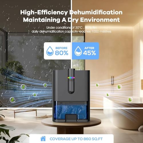 Deumidificatore Casa Elettrico, Deumidificatore Elettrico Per 80 M², Anti Muffa, 2500 Ml Portatile, Ultra Silenzioso, Deumidificatores Portatile Per Camera Da Letto, Bagno, Armadio - 2