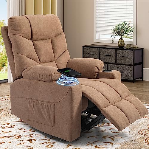Yitahome Recliner Chair With Wireless Charging, Electric Power Recliner Chair With Massage For Elderly, Fabric Reclining Loveseat With Usb Ports, Side Pocket, Remote Control，Brown #TOP10