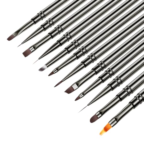 YBEATY 12 Pcs Nail Art Brushes Professional Metal Nail Art