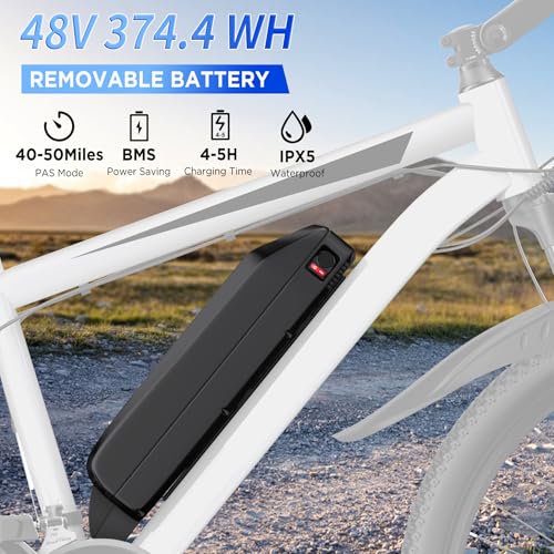 Electric Bike for Adults, 26" Ebike with 1000W Peak Motor, 21.7MPH 50Miles Electric Mountain Bike with 48V Removable Battery, Adjustable Stem, 21-Speed, Front Suspension, UL 2849 Certified - Image 4