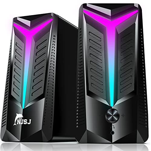 Njsj Rgb Gaming Speaker, Computer Speakers For Desktop Monitor, 2.0 Usb Powered Stereo Speaker With Bluetooth Wireless & 3.5Mm Aux Input, Dynamic Rgb Light, Multimedia Speaker For Pc Laptop Mac Tv #TOP22