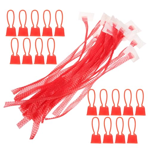 Bolsa de malla reutilizable POPETPOP de nylon roja para verdura y marisco, 100 uds